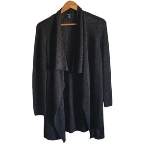 EILEEN FISHER Merino Wool Metallic Open Cardigan Petite Medium Black